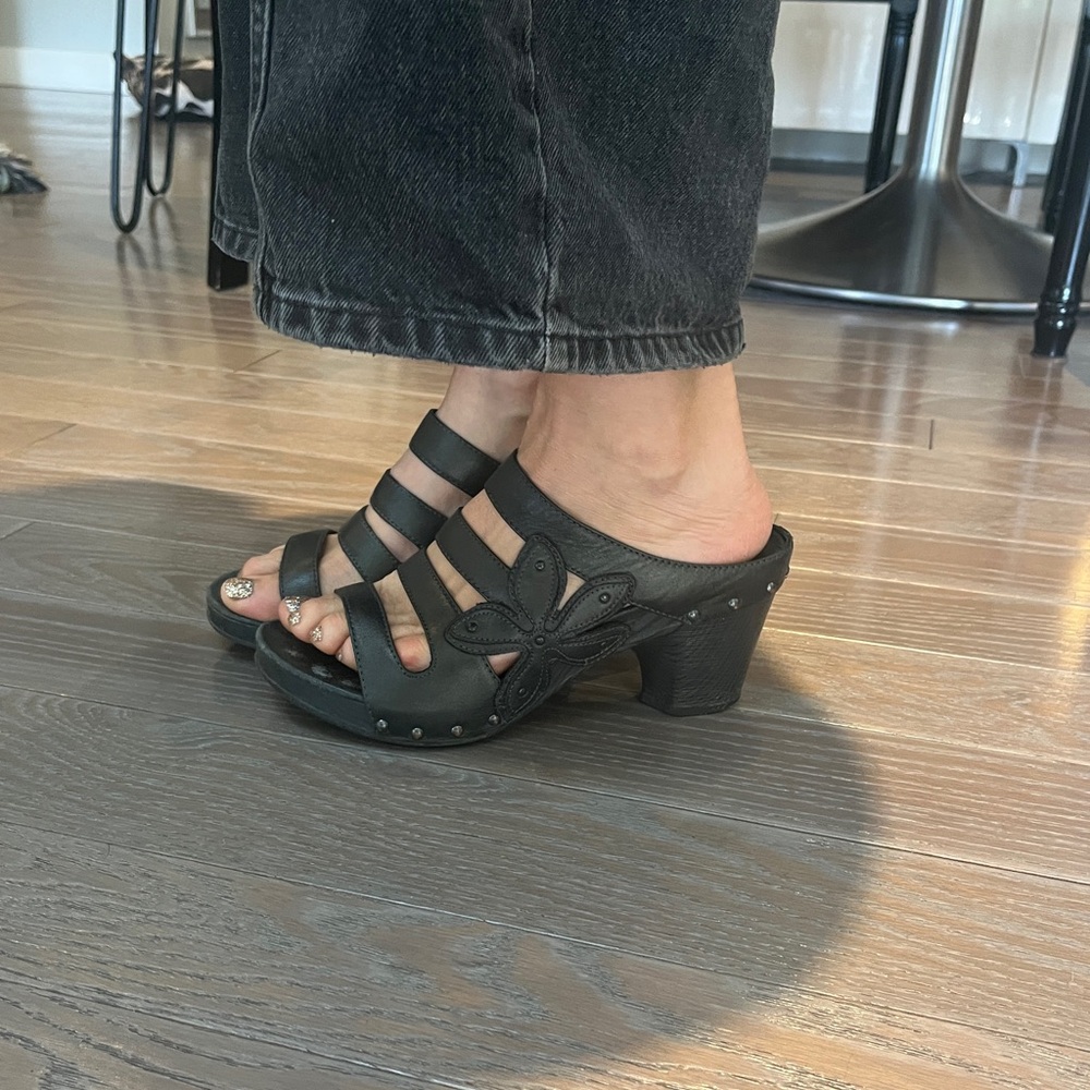 Dansko Black Strappy Heeled Mules